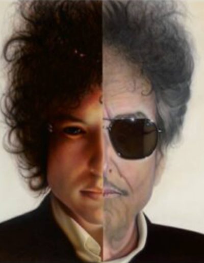 Side by side 'then and now' photo of a man with black hair