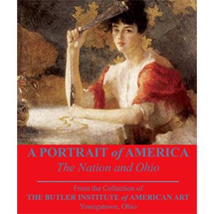 A painting of a woman that says 'A portrait of America, the nation and Ohio'