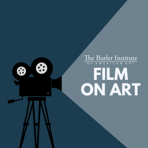 Image showing a projector the projector appears to be on and is lighting up the words, 'The Butler Institute of American Art, Film on art'